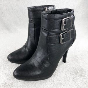 Nine West Women's Heeled Boots / Ankle Booties Buckles Black Leather US Size 7.5